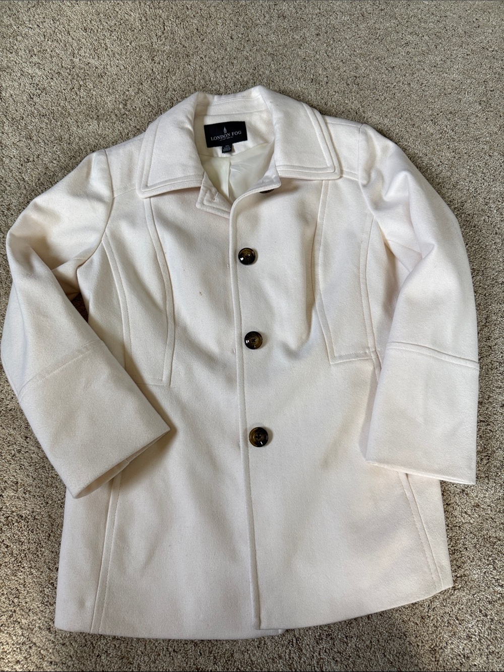 London Fog Men's Cream Single-Breasted Wool Pea Coat